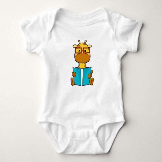 Body Para Bebé Giraffe como estudiante con anteojos y libro (Anverso)