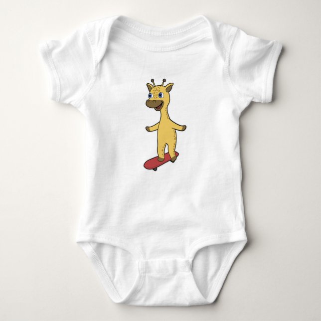 Body Para Bebé Giraffe como Skater con Skateboard (Anverso)