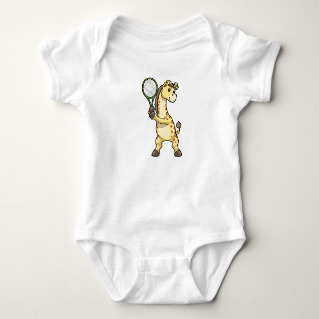 Body Para Bebé Giraffe en el tenis con raqueta de tenis (Anverso)