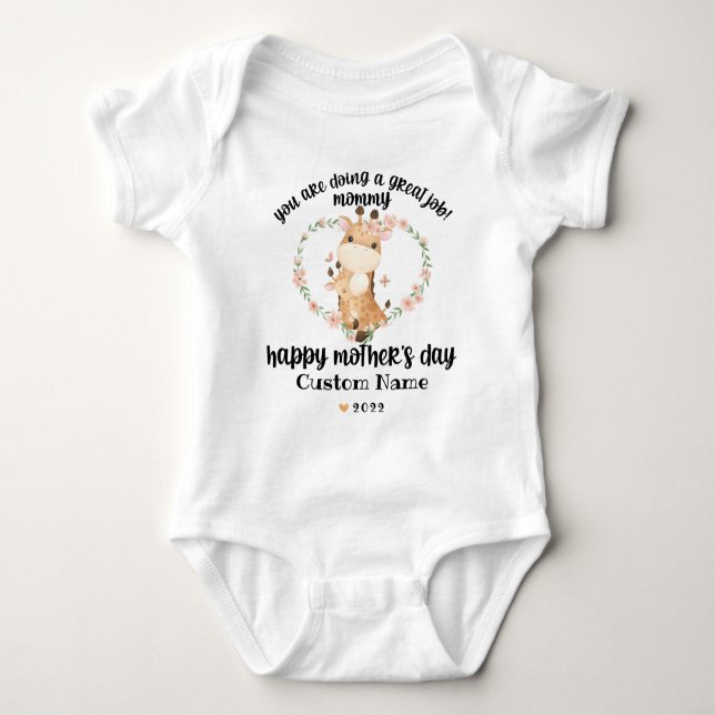 Body Para Bebé Giraffe Feliz Día de la Madre con nombre (Anverso)