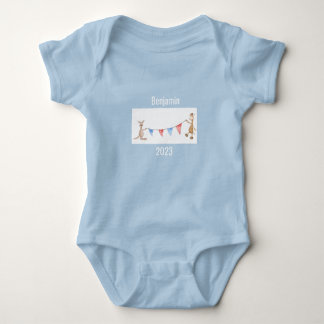 Body Para Bebé Giraffe Kangaroo Nombre Personalizado Año Azul