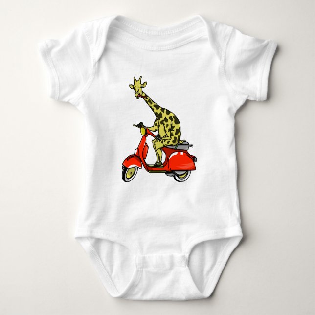 Body Para Bebé Giraffe montando una moto roja (Anverso)
