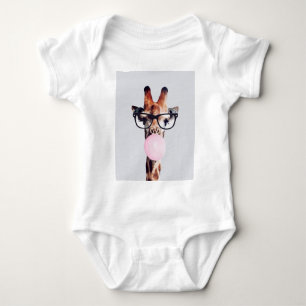 Body Para Bebé Giraffe Usando Gafas Que Soplan Goma Rosa De Burbu