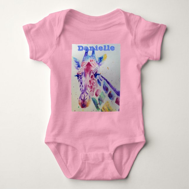 Body Para Bebé Giraffe Whimsical acuarela Bebés Rosa Traje de Bod (Anverso)