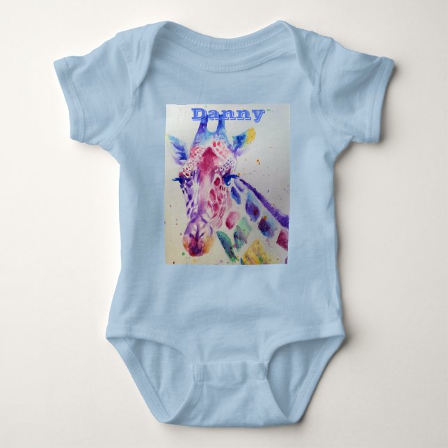 Body Para Bebé Giraffe Whimsical acuarela Blue Babies Bodysuit (Anverso)