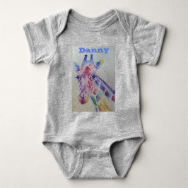 Body Para Bebé Giraffe Whimsical acuarela Gris Babies Bodysuit