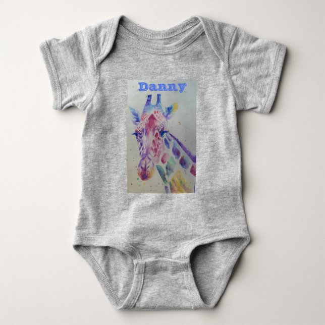 Body Para Bebé Giraffe Whimsical acuarela Gris Babies Bodysuit (Anverso)