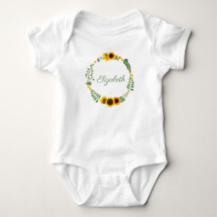 Body Para Bebé Girasoles de nombre con monograma Amarillo Verde F