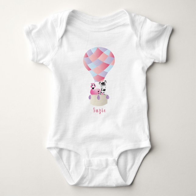 Body Para Bebé Girly Flamingo Zebra En Globo De Aire Caliente (Anverso)
