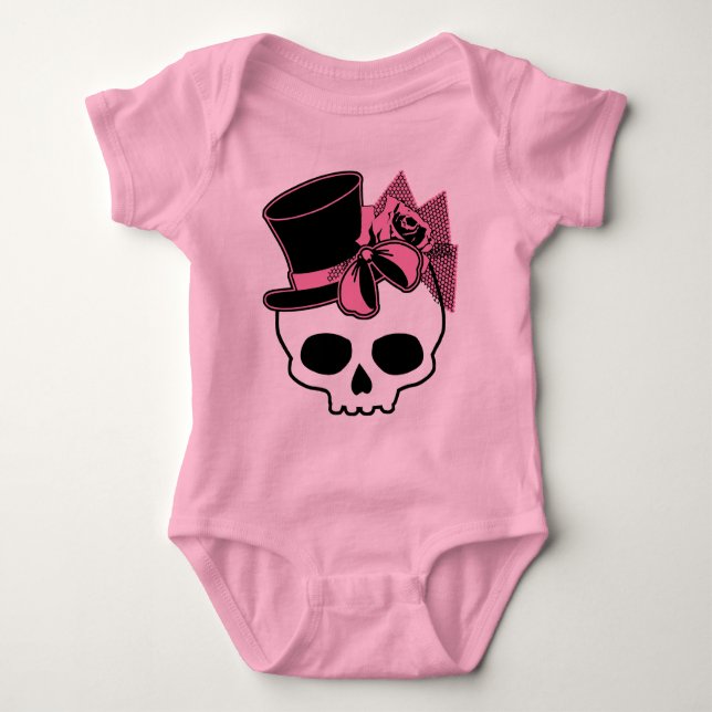 Body Para Bebé Girly Skull con Gorra y Bow rosa (Anverso)