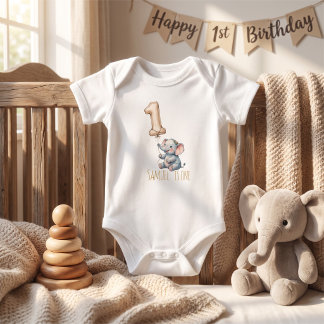 Body Para Bebé Globo de Elefante Adorable Cumpleaños 1
