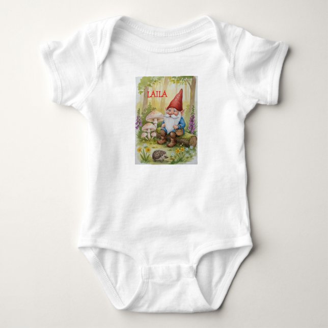 Body Para Bebé Gnome baby one piece customize name                (Anverso)