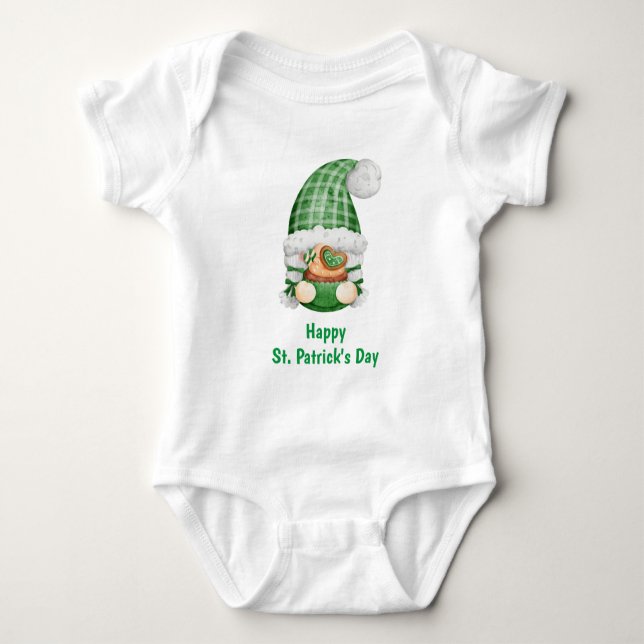 Body Para Bebé Gnome Green Cute Adorable San Patricio (Anverso)