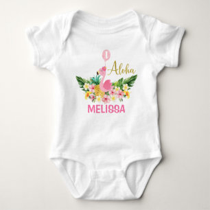 Body Para Bebé Gold Aloha Floral Flamingo 1er cumpleaños