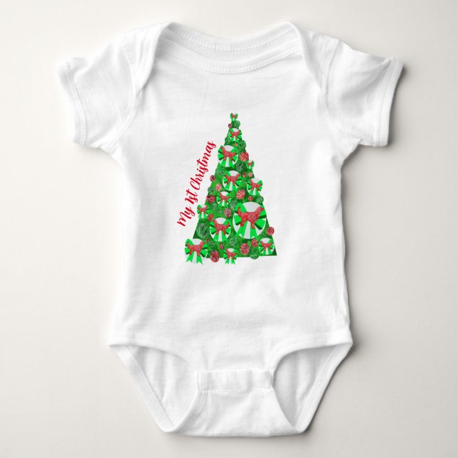 Body Para Bebé Golden Retriever Dog Silhouette Christmas Tree Red (Anverso)