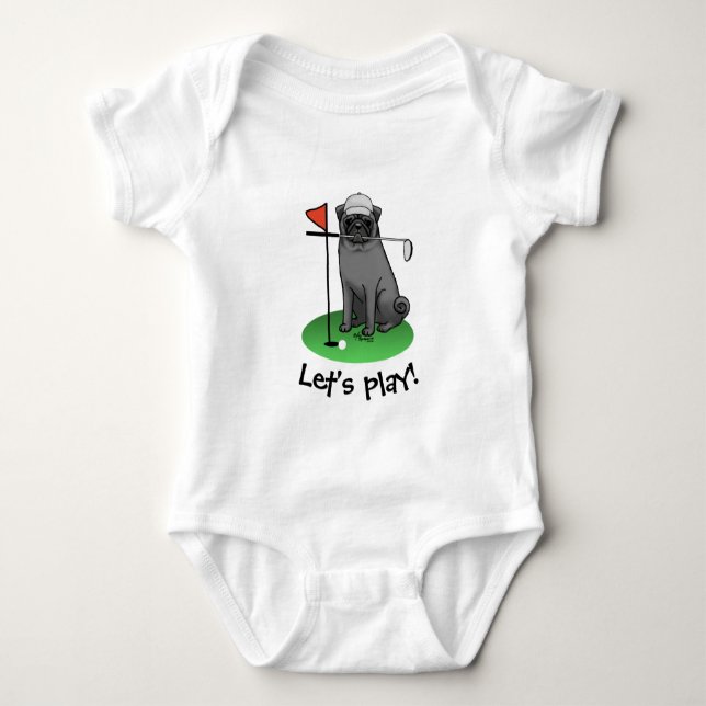 Body Para Bebé Golf Pug Jugando Golf (negro) Cute Dog Funny (Anverso)