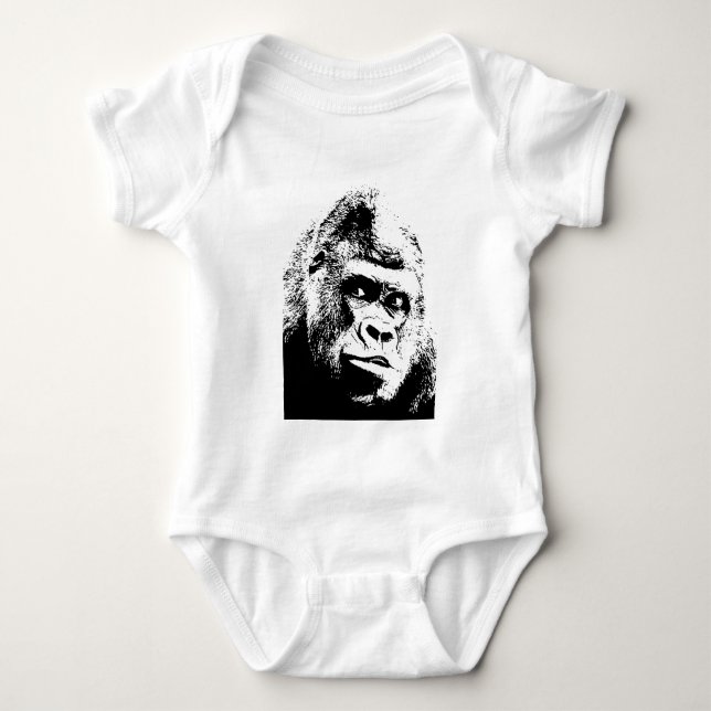 Body Para Bebé Gorilla de arte pop blanco negro (Anverso)