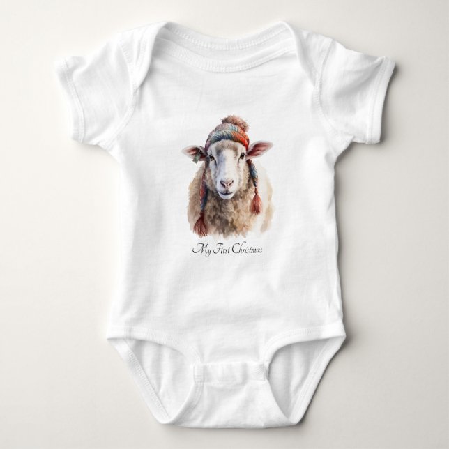 Body Para Bebé Gorra de invierno Oveja de Navidad Texto personali (Anverso)