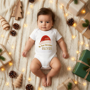 Body Para Bebé Gorra Roja de Santa para el Primer Navidad del Beb