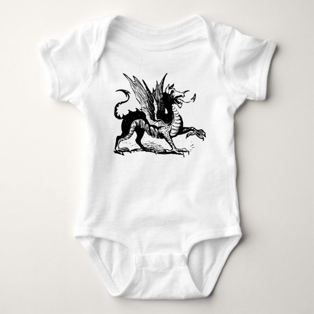 Body Para Bebé Grabado de dragón - Negro (Anverso)