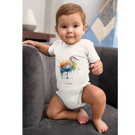 Body Para Bebé Graceful Crane: Arte acuarela, personalizado