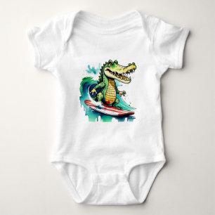 Body Para Bebé Gracioso cocodrilo surfeando T-Shirt