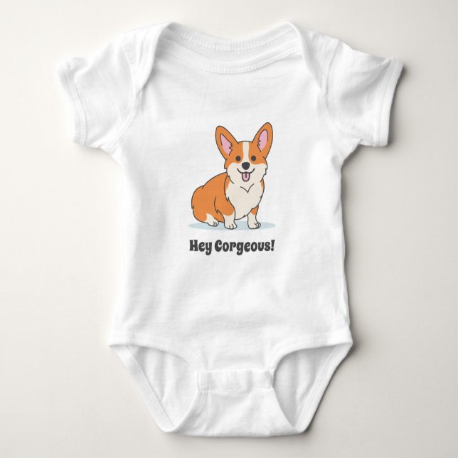 Body Para Bebé Gracioso Corgi Puppy - Hey Corgeo (Anverso)
