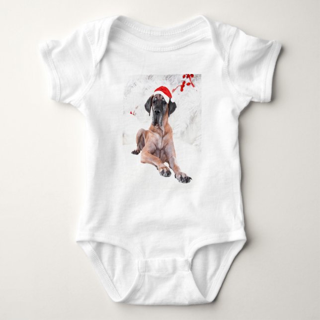 Body Para Bebé Gran Danés Perro Sombrero Feliz Navidad (Anverso)