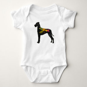 Body Para Bebé Gran Perro Danés Raza Silhouette Boho Floral N