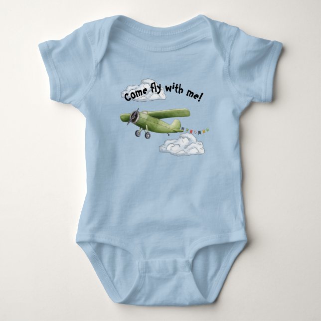 Body Para Bebé Green Airplane Boy Baby Bodysuit (Anverso)