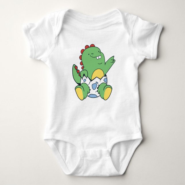 Body Para Bebé Green Baby Dinosaur Hatching from Egg (Anverso)