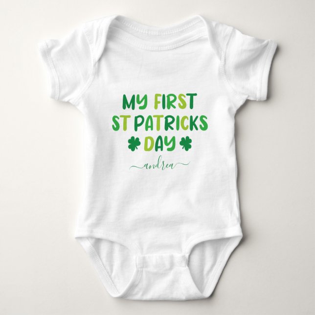 Body Para Bebé Green Shades 1st First St. Patrick's Day & Name (Anverso)