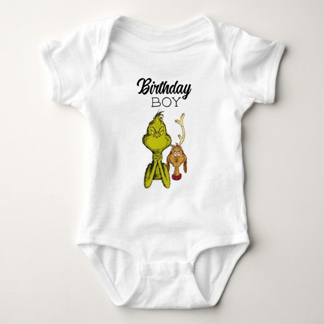 Body Para Bebé Grinch Chalkboard Birthday Boy (Anverso)