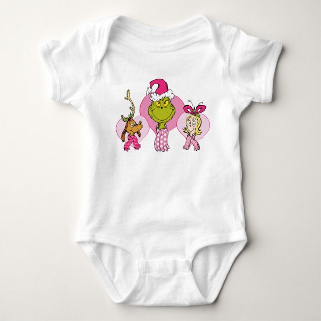 Body Para Bebé Grinch Crew in Pink Valentine's Portrait (Anverso)