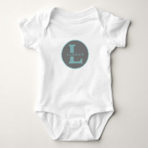 Body Para Bebé Gris Chevron + Blue Monogram Romper