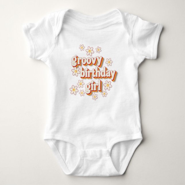 Body Para Bebé Groovy Chica de cumpleaños Baby Bodysuit | Retro D (Anverso)
