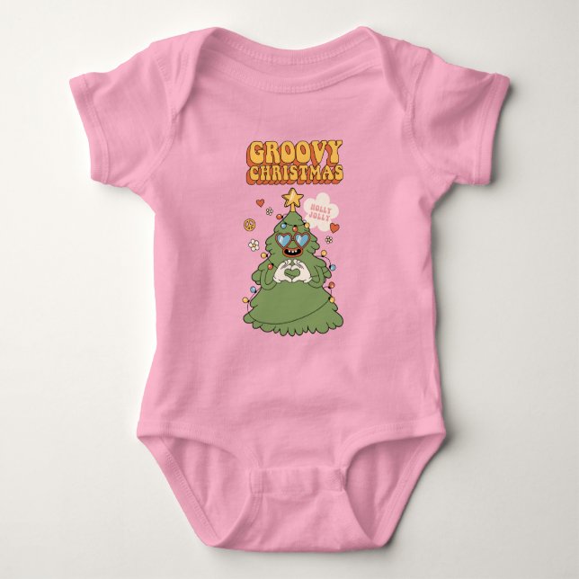 Body Para Bebé Groovy Christmas Tree - Holly Jolly Vibes (Anverso)