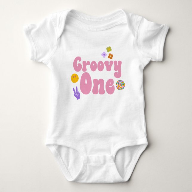 Body Para Bebé Groovy One Retro traje de bebé de cumpleaños númer (Anverso)