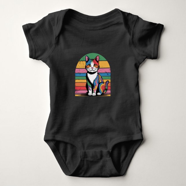 Body Para Bebé Groovy Psychedelic Cat Retro Baby T-Shirt (Anverso)