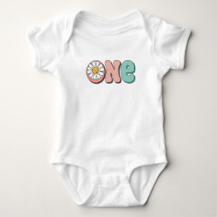 Body Para Bebé Groovy Retro Floral First Birthday Theme Tee
