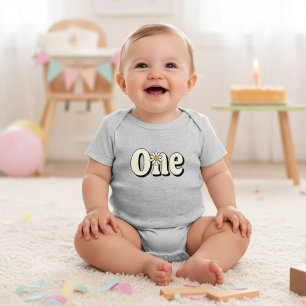 Body Para Bebé Groovy Retro Floral First Birthday Theme Tee