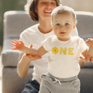 Body Para Bebé Groovy Retro Floral First Birthday Theme Tee