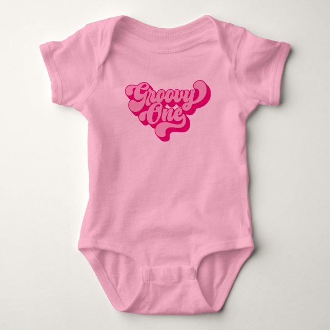 Body Para Bebé Groovy rosado retro caliente uno (Anverso)