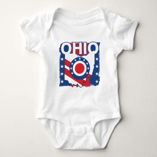 Body Para Bebé Grunge patriótico rojo blanco y azul Ohio (Anverso)