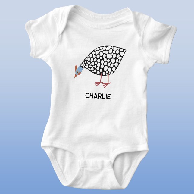 Body Para Bebé Guinea Fowl personalizado (Fun Guineafowl personalized custom name baby bodysuit)