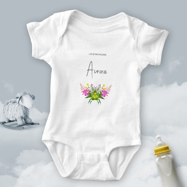 Body Para Bebé Guión de flor salvaje rosa amarillo vibrante (Cute Vibrant Yellow Pink Wildflower Script Baby Bodysuit ©Susanne Sachers - Sunny Mind Design 🌞)