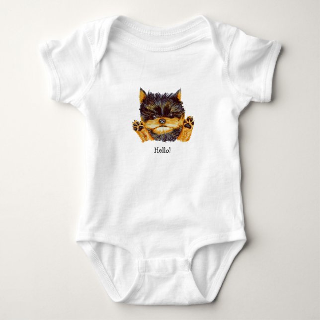 Body Para Bebé Guión de saludo de Cute Yorkie Puppy (Anverso)
