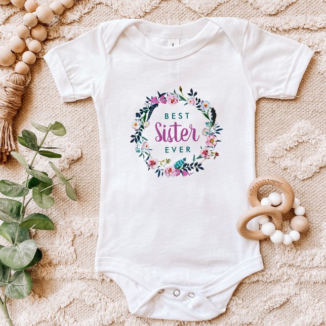 Body Para Bebé Guirnalda floral boho Mejor hermana de todas (Subido por el creador)
