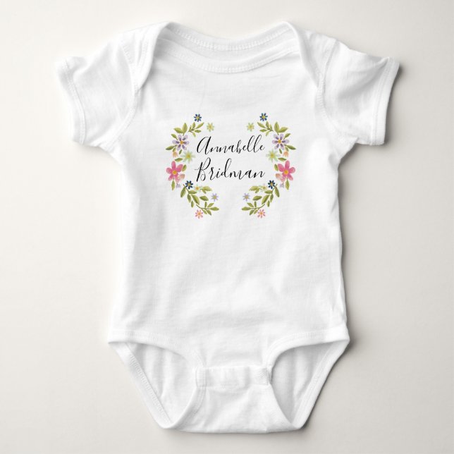 Body Para Bebé Guirnalda floral de acuarela (Anverso)