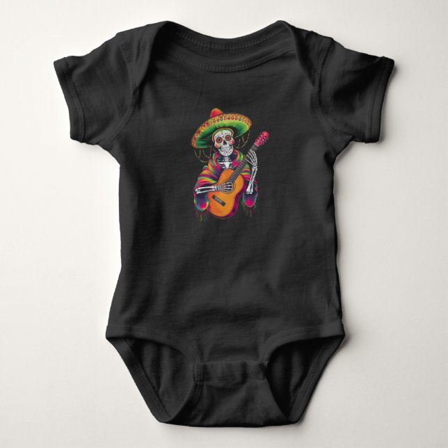 Body Para Bebé Guitarra de Fiesta de Cráneo de Esqueleto Cinco De (Anverso)